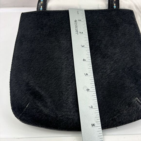 Vintage y2k 90s Fossil Black Leather handbag Purse southwest grunge pony hair - Picture 5 of 16